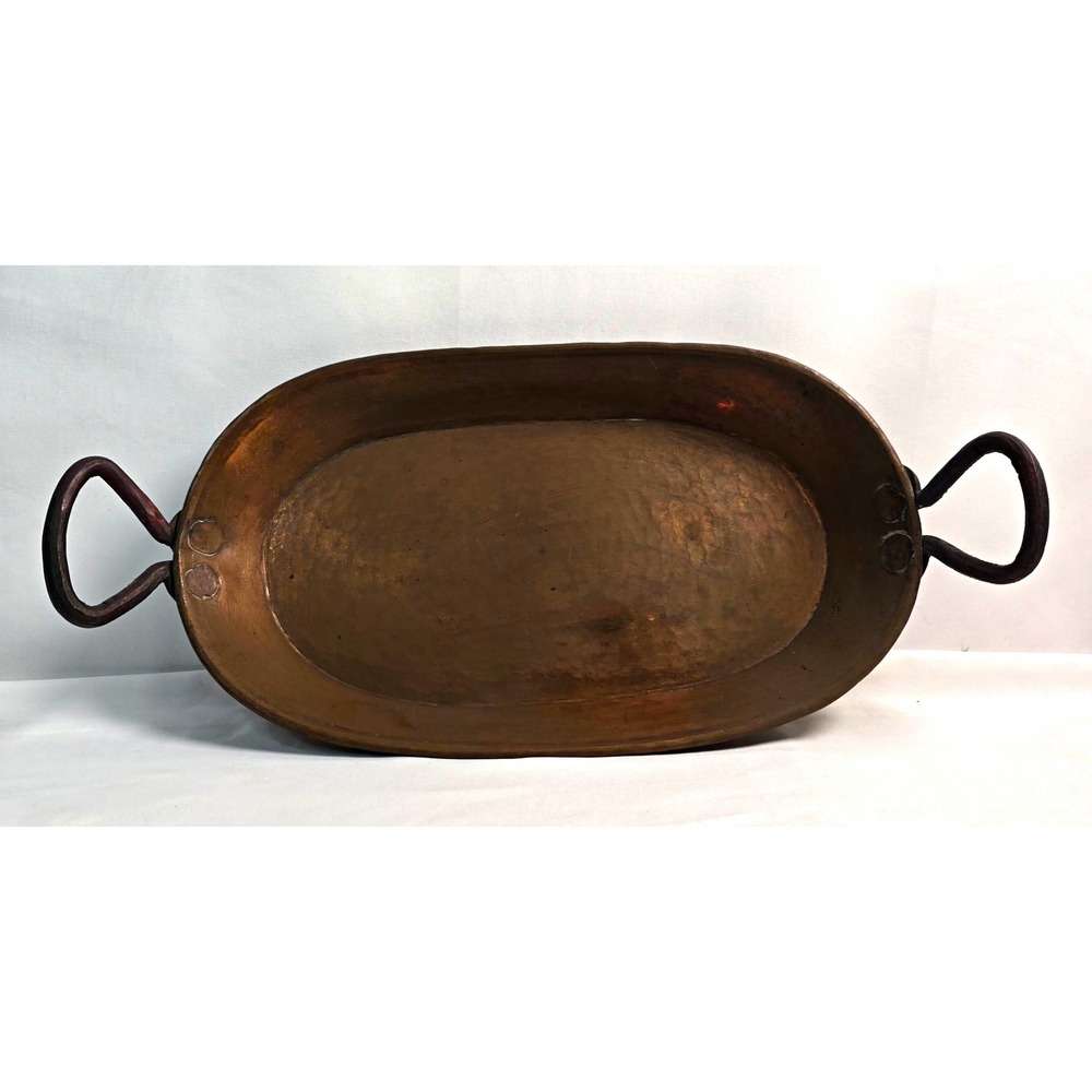 Vintage Copper Oval Serving Tray Platter w/ Dual Metal Handles